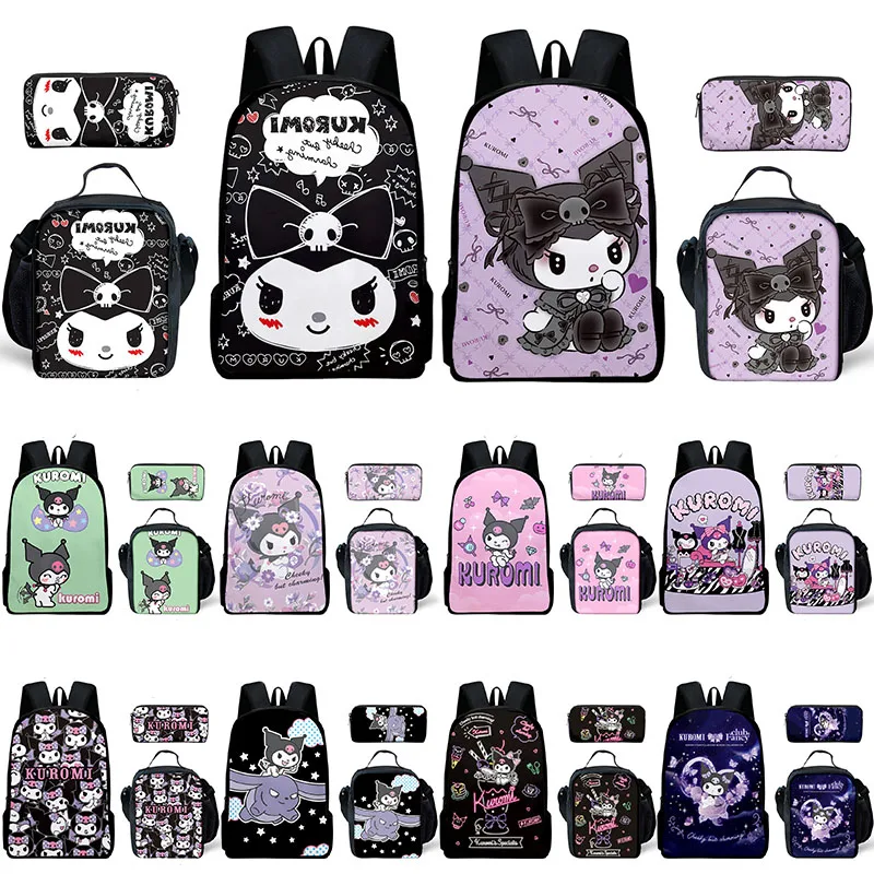 

3Pcs Set Cartoon Sanrio Kuromi 3D Printed Backpack Pencil Bag Student School Bag Primary and Middle Mochila Backpacks for Kids