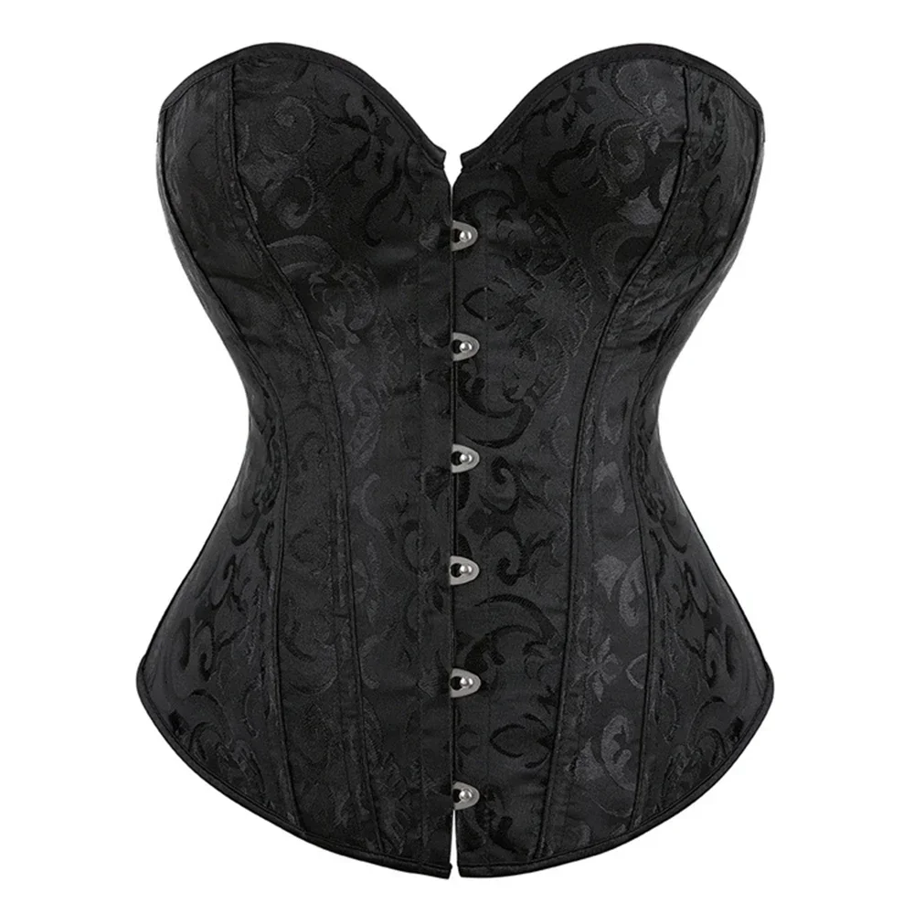

Jacquard Floral Overbust Corset Front Busk Waist Bustier Top Elegant Corselet Basques