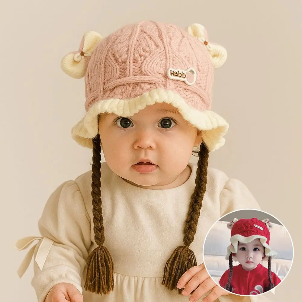 만화 따뜻한 아기 니트 모자 방풍 통기성 아기 가발 모자 부드러운 귀 보호 캡 아기용