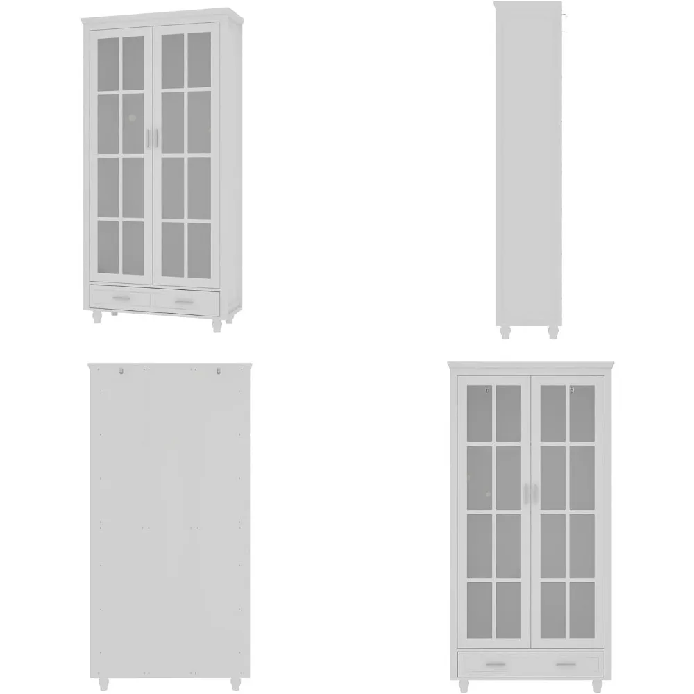 ECACAD Книжный шкаф со стеклянной дверью, 3-х уровневая деревянная полка-витрина для гостиной и домашнего офиса