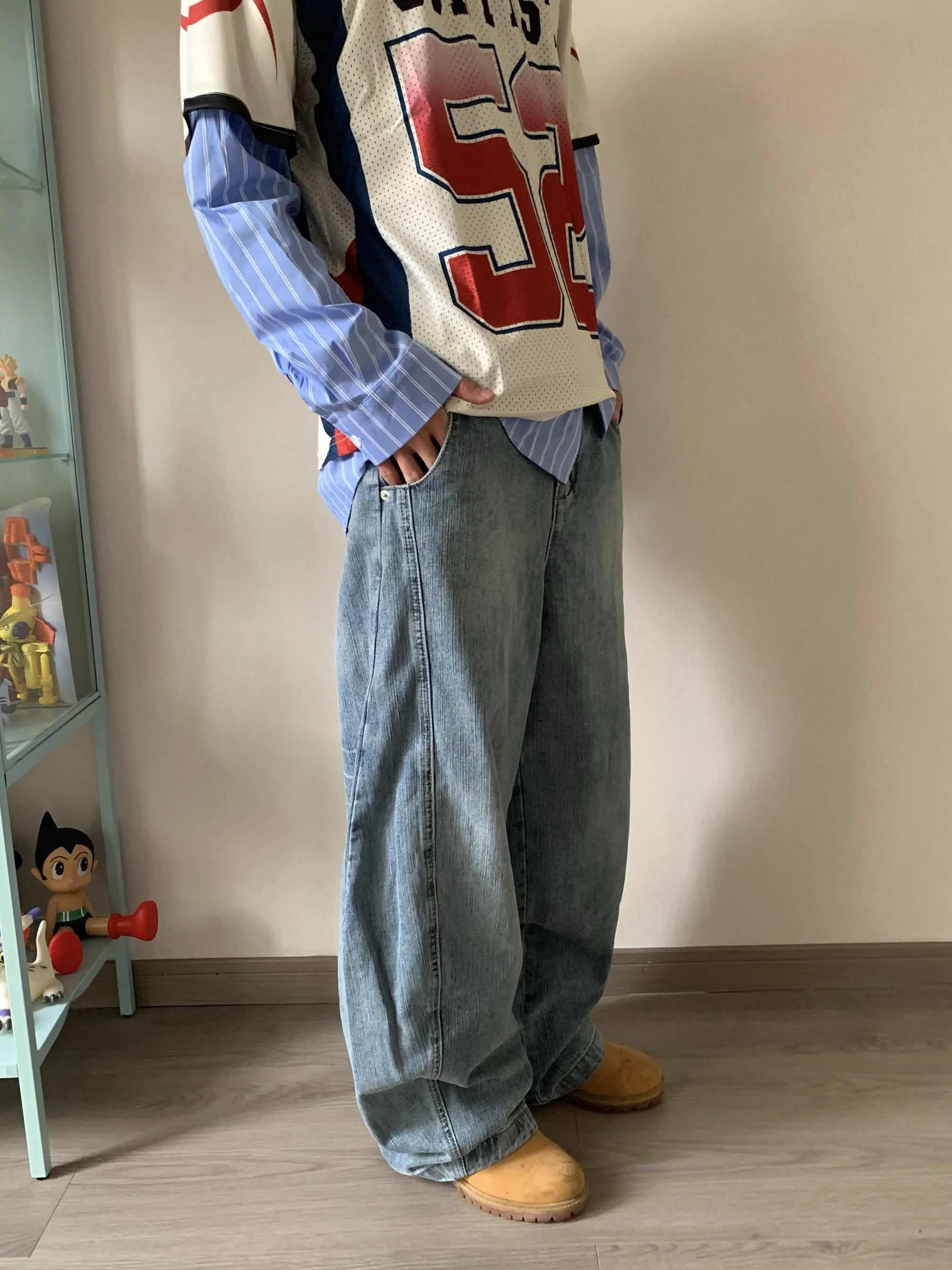 جديد الأمريكية الرجعية المعتاد جينز غير رسمي فضفاض صالح الرجال النساء السراويل الطويلة مستقيم الساق منتصف الخصر سستة يطير مريحة الخريف