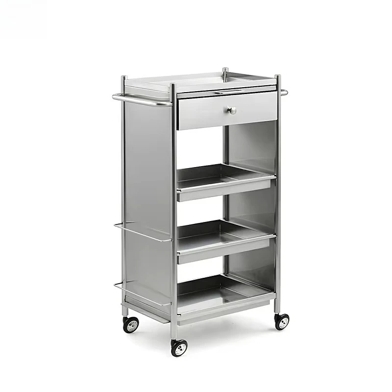 Hair Trolley Aluminum Tray with Rollers for Salon Tattoo Spa Beauty Trolley