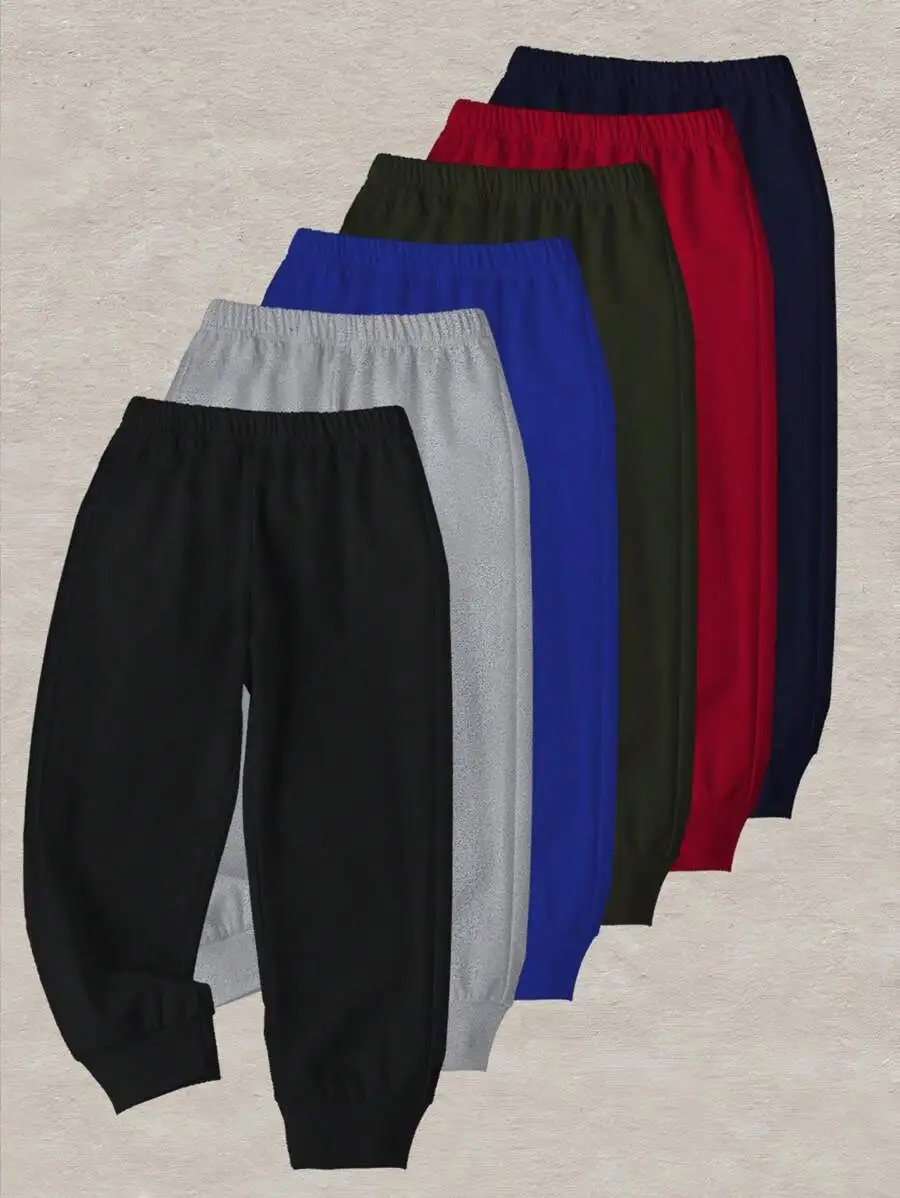 

7-Pack Kids Jogger Pants Set - Black, Gray, Blue, Green, Red, Navy, Khaki - Elastic Waist, Cuffed Hems