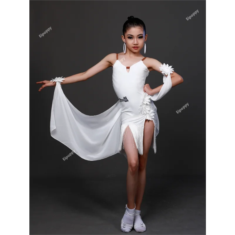 Neue Kind Quaste Latin Tanz kleid Mädchen Cha Cha Samba Tango Ballsaal Rumba Kleidung Schlinge Mädchen Wettbewerb Performance Kostüm