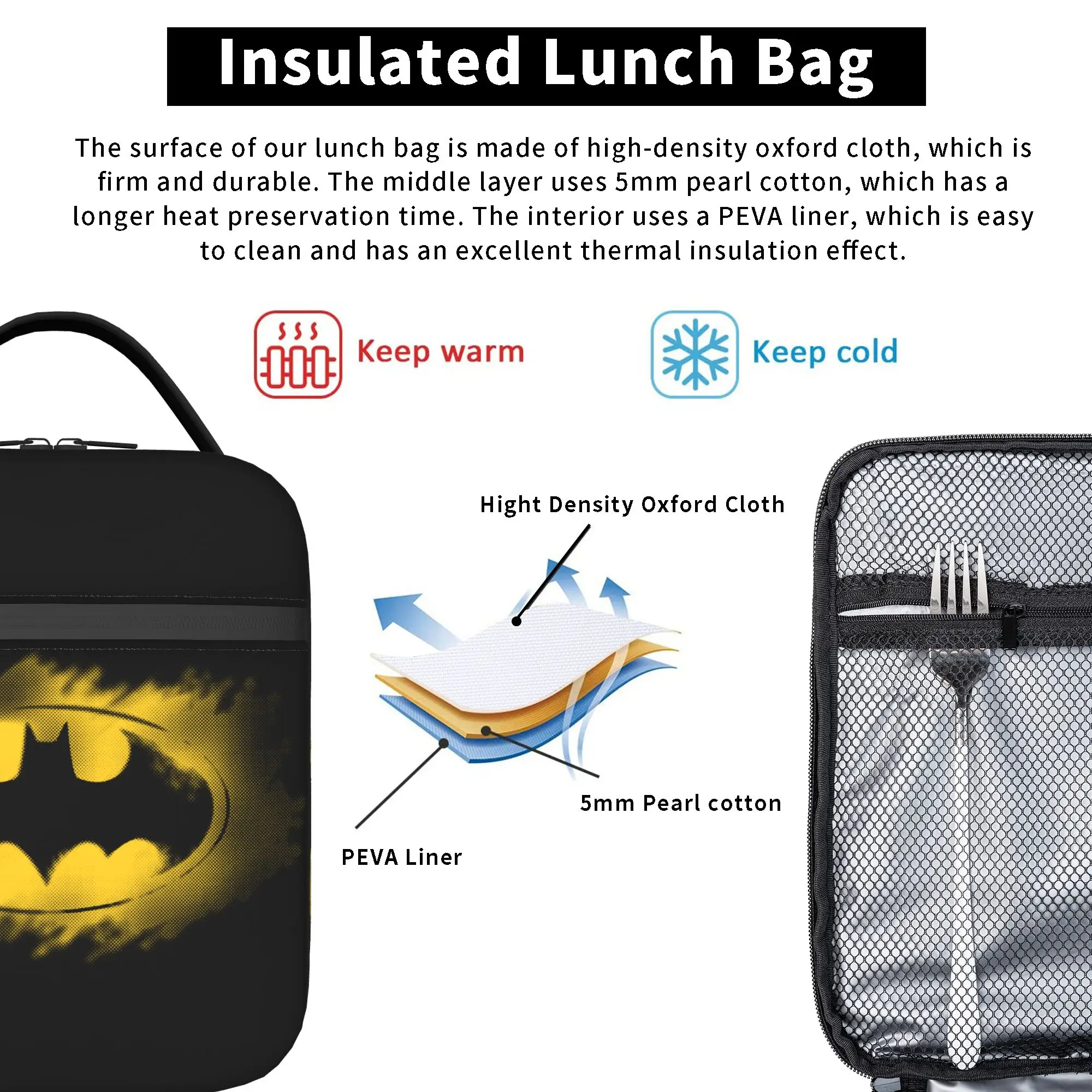 Batman Symbol Logo Insulated Lunch Bags High Capacity  Meal Container Cooler Bag Tote Lunch Box Work  Picnic Men Women view 4