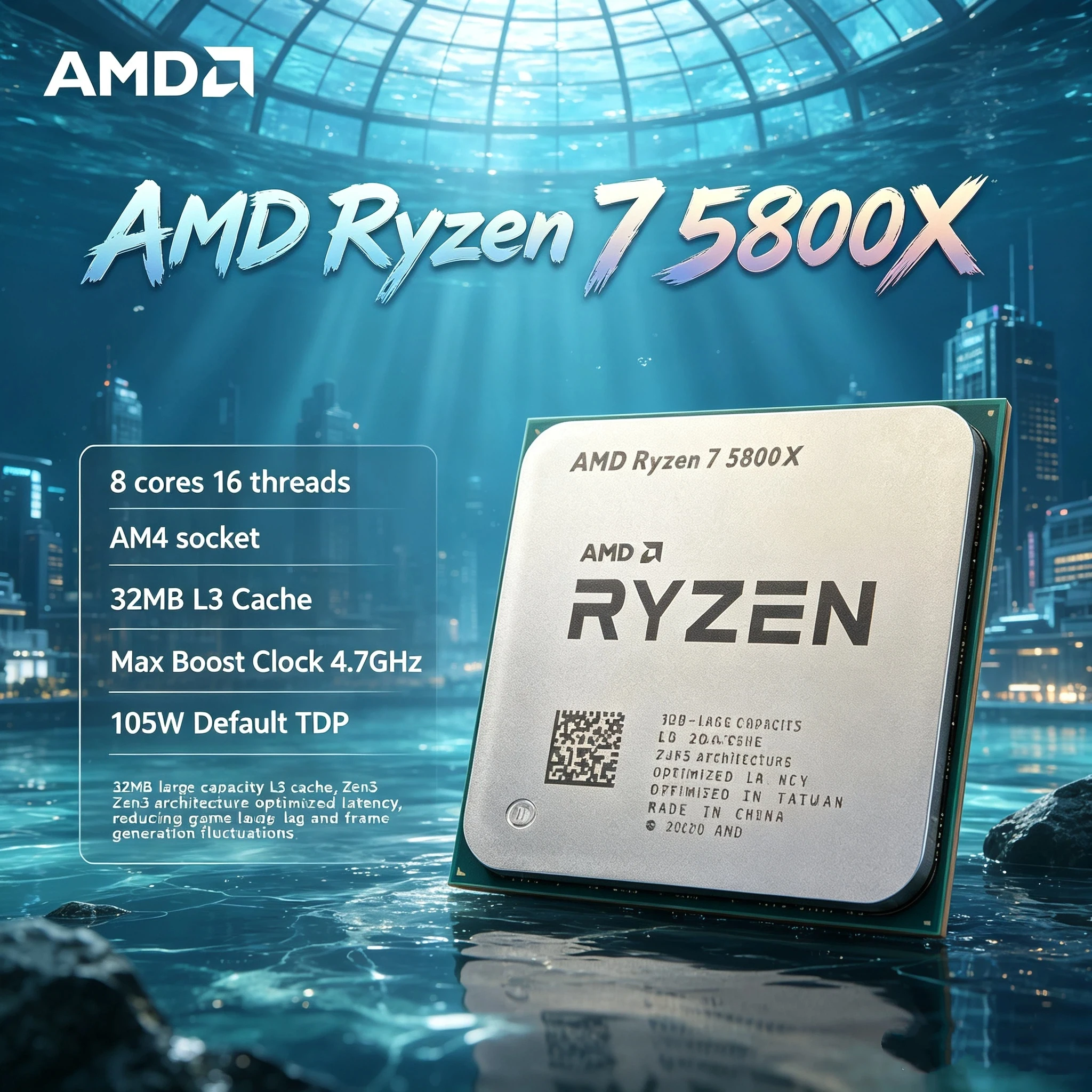 AMD Ryzen 7 5800X Gaming CPU 8 Core 16 Thread Desktop Processor AM4 High Performance 4.7GHz