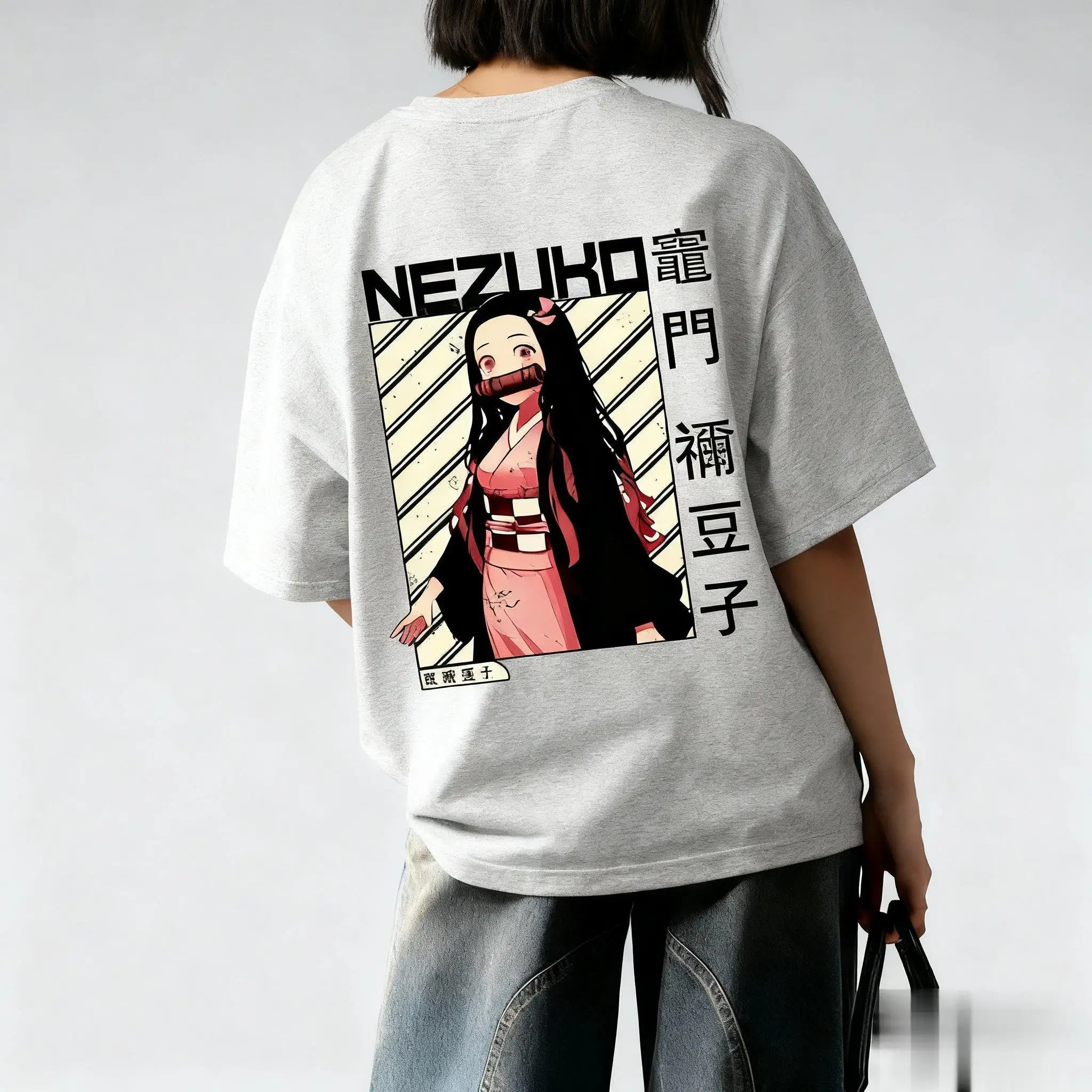 Kaos Wanita Demon Slayer Anime Nezuko Cetak Terbaru Musim Gugur/Dingin 2025, Trendi Amerika, Serbaguna, Kasual, Longgar, Atasan Orang Tua Anak