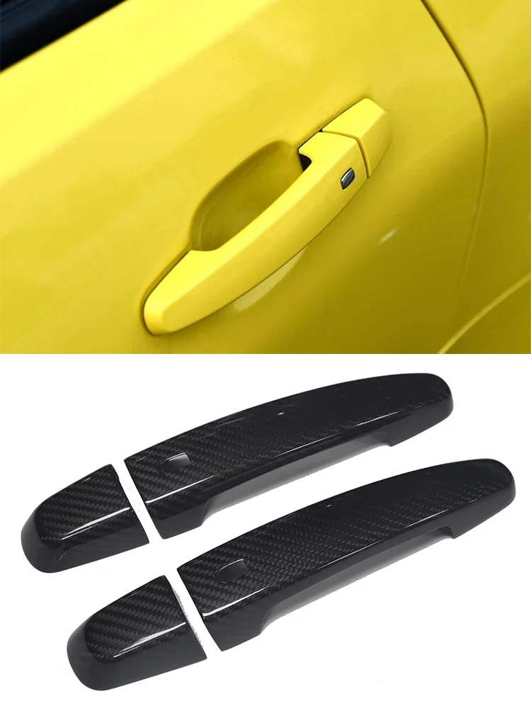 For Chevrolet Camaro 2016-2017 Add On Style Gloss Black Dry Carbon Fiber Door Handle Cover 4 Pcs/Set With Smart Keyhole