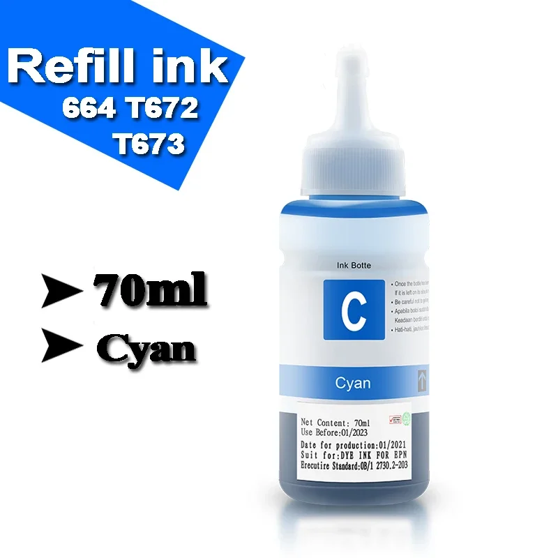 Recambio de tinta para impresora EPN L100, L110, L120, L210, L310, L355, L360, L364, L365, L486, L550, L800, L805, L810, 664, 672, 673