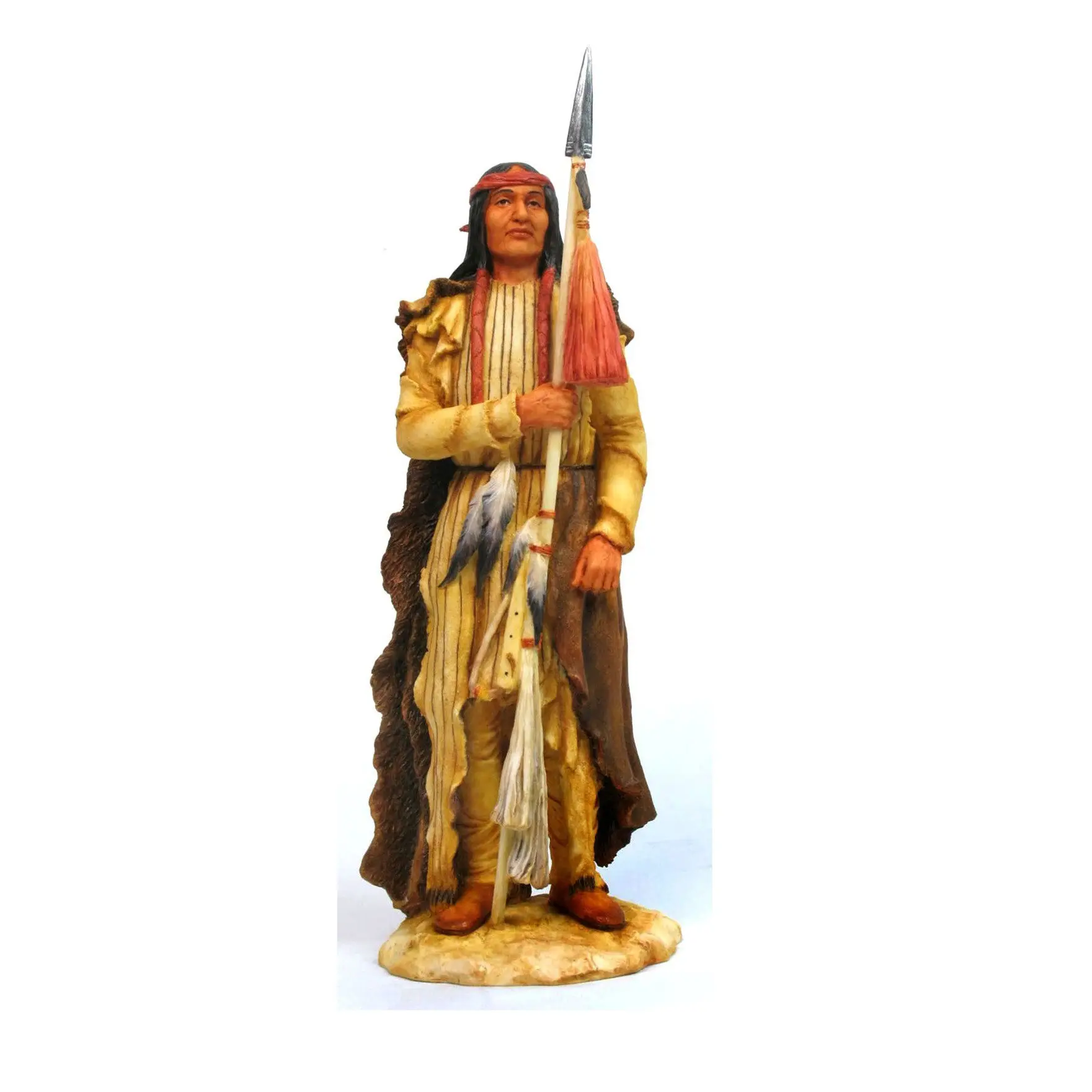 Native American Indian Statue Warrior Figurine Holding Spear Ethnic Sculpture Resin Craft Home Office Living Room Decor Ornament