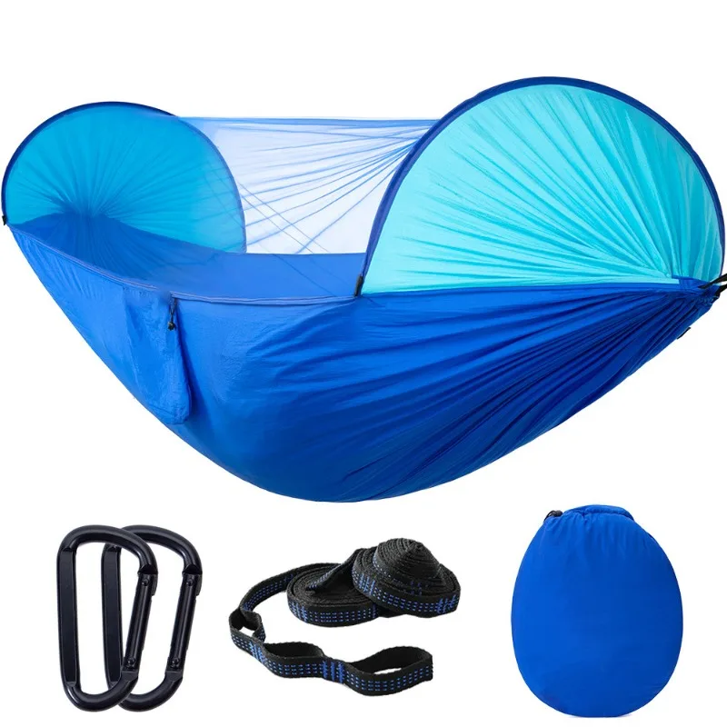 Pop-Up Camping Hammock - Built-in Mosquito Net & LED Lights, Portable Hanging Bed with Carrying Bag for Outdoor