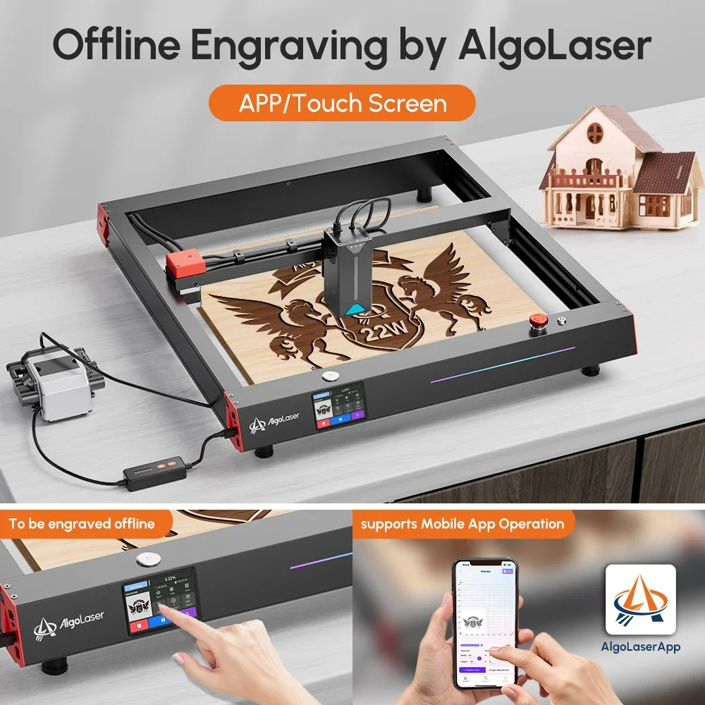 Algolaser Delta 22W Module Desktop Laser Engraver Cutter with 3.5 Inch Screen Air Assist Woodworking Tools Metal Printer Machine