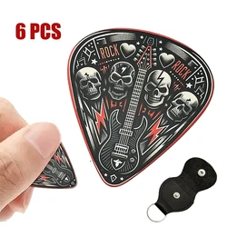 6 PCS ABS Guitar Picks Set with Case - 3 Thickness (0.46/0.71/1.00mm) for Acoustic/Electric Guitar/Bass, Double-Sided Art
