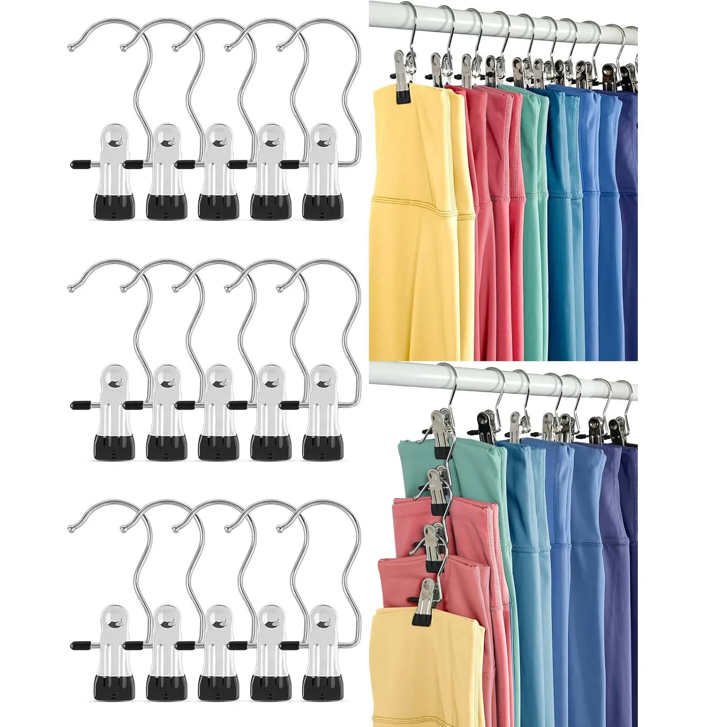 Legging Organizer for Closet Metal Yoga Pants Hangers 10 Pack Hanging Clips w/Rubber Coated Holds Leggings Space Saving Hanger