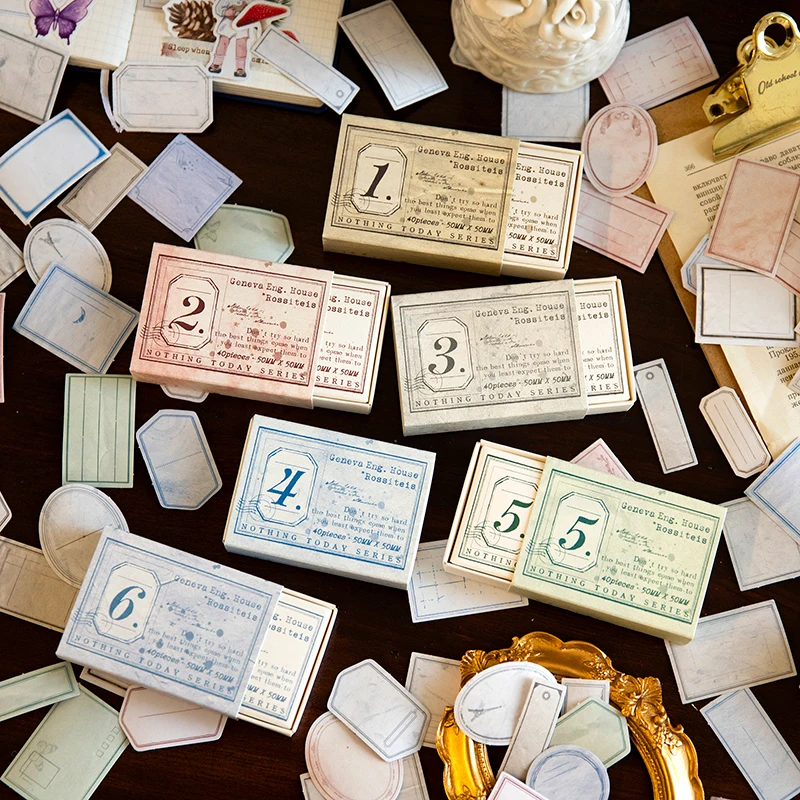 Yoofun – autocollants décoratifs rien du jour, étiquette Vintage, cadre, Scrapbooking, Collage, pour Journal intime, Album, 40 pièces/paquet