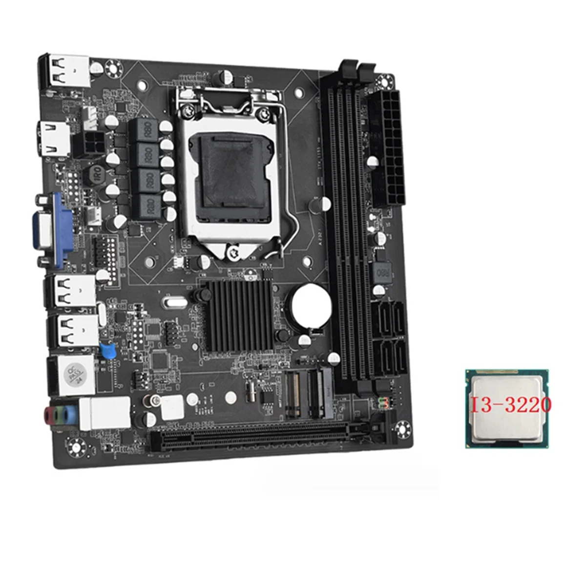 

ITX H61 Desktop Motherboard +I3-3220 CPU LGA 1155 Support Up to 16GB DDR3 1600MHz RAM Slots 100M Network Card