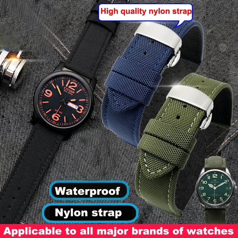 

Canvas Leather Bottom Watch Band Replacement For Tissot For Seiko Nylon Strap For TIMEX Watch accessories 18mm 20mm 21mm 23mm