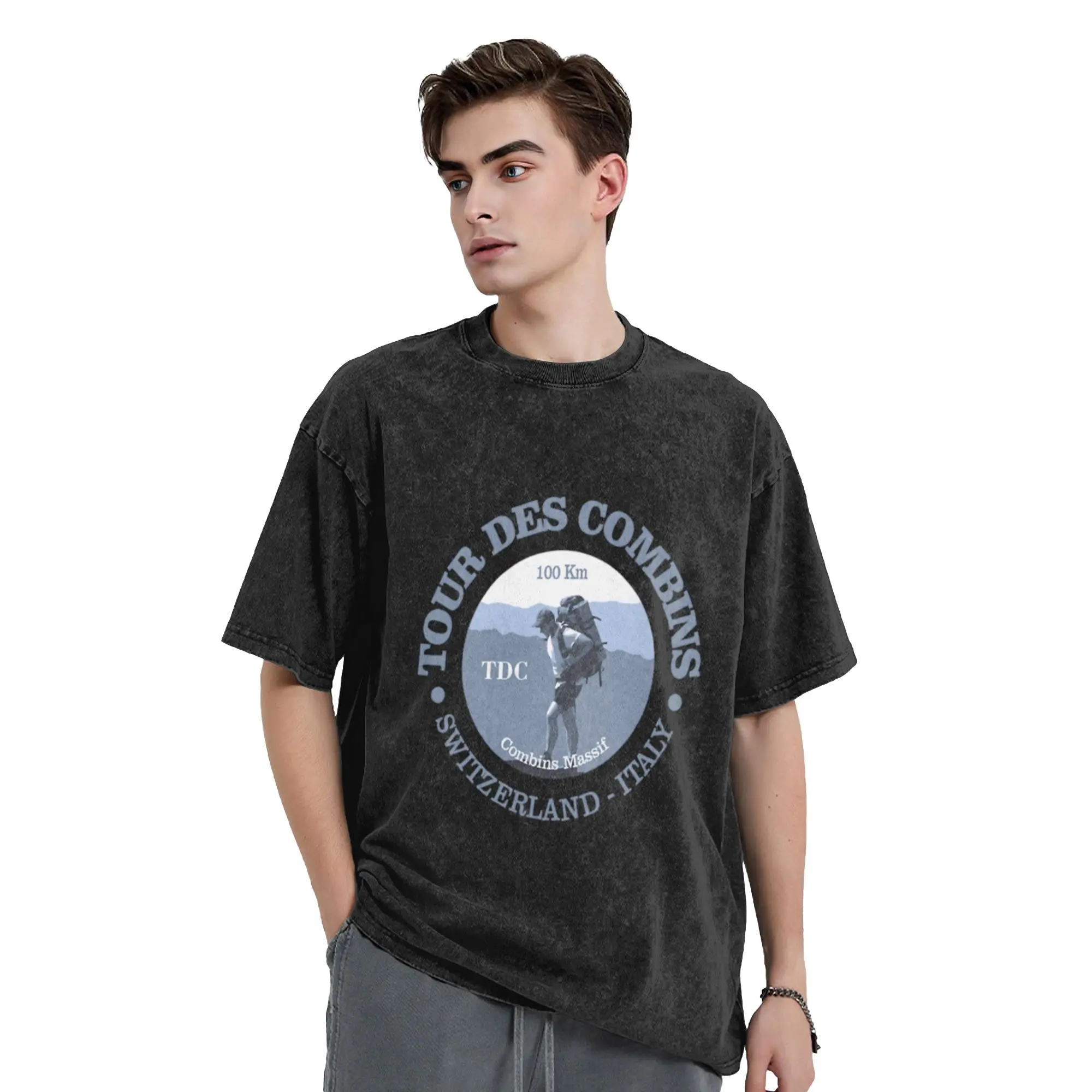 Tour des Combins (BG)  Classic Chic A Washed T Shirt Men's Women's Oversized Cotton Tees Tops