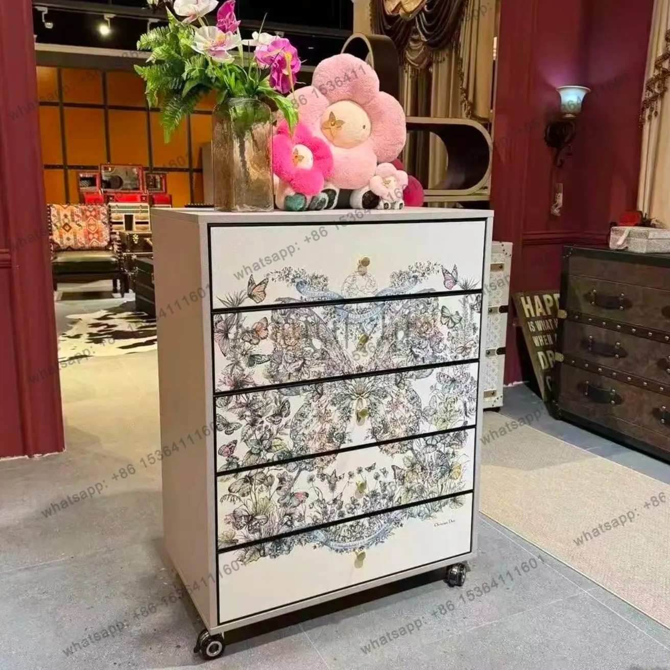 Light luxury French second-hand movable entrance cabinet decorative cabinet 80*46*108cm