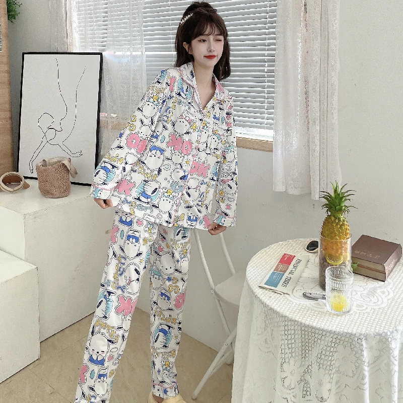 

Sanrio Cartoon Pochacco Spring And Autumn New Pajamas Girls Kawaii Cotton Long-Sleeved Summer Leisure Loose Homewear Clothes Set