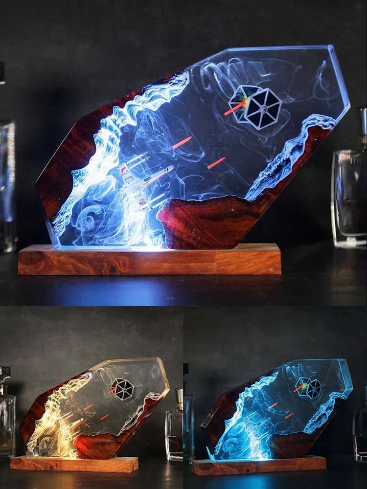 Lampe de Table en résine, organisme de guerre interstellaire, Art créatif, lampe de décoration choquée, thème vaisseau spatial, veilleuse, Charge USB