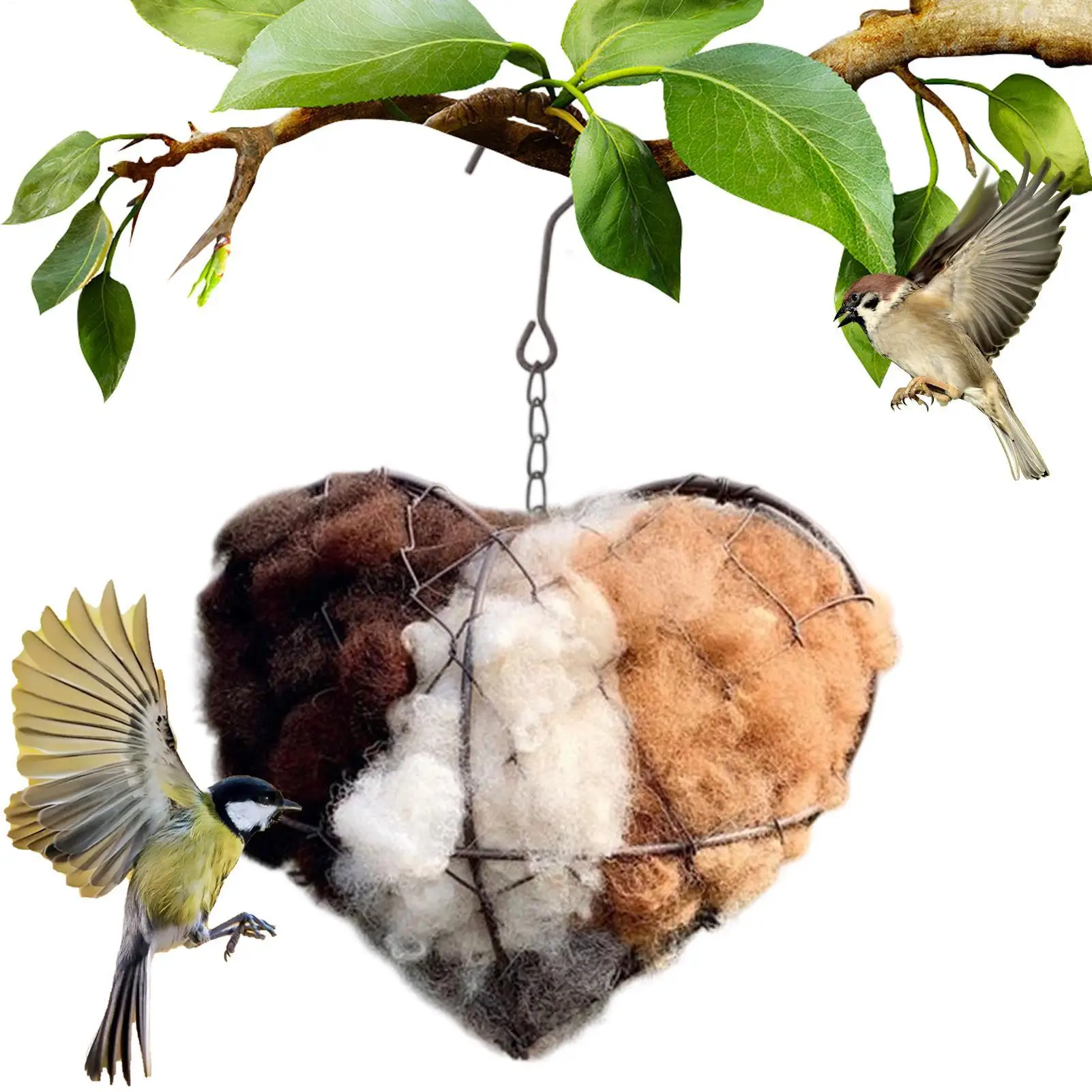 Nido de Pájaros de Fibra Hecho a Mano, Corazón Decorativo para Exteriores, Arte para Jardín, Nido de Bienvenida, Decoración para Jardín, Suministros para Aves