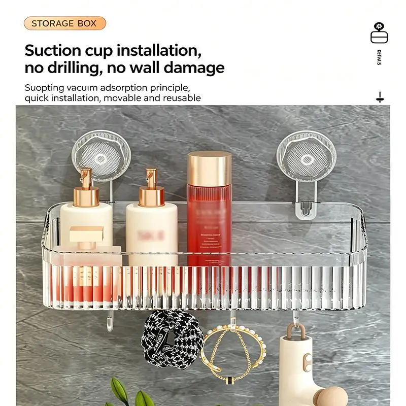 ~No Drill Suction Cup Bathroom Storage Rack Quick Drain Toothpaste Toothbrush Organizer Wall Mounted Shelf For Kitchen Shower