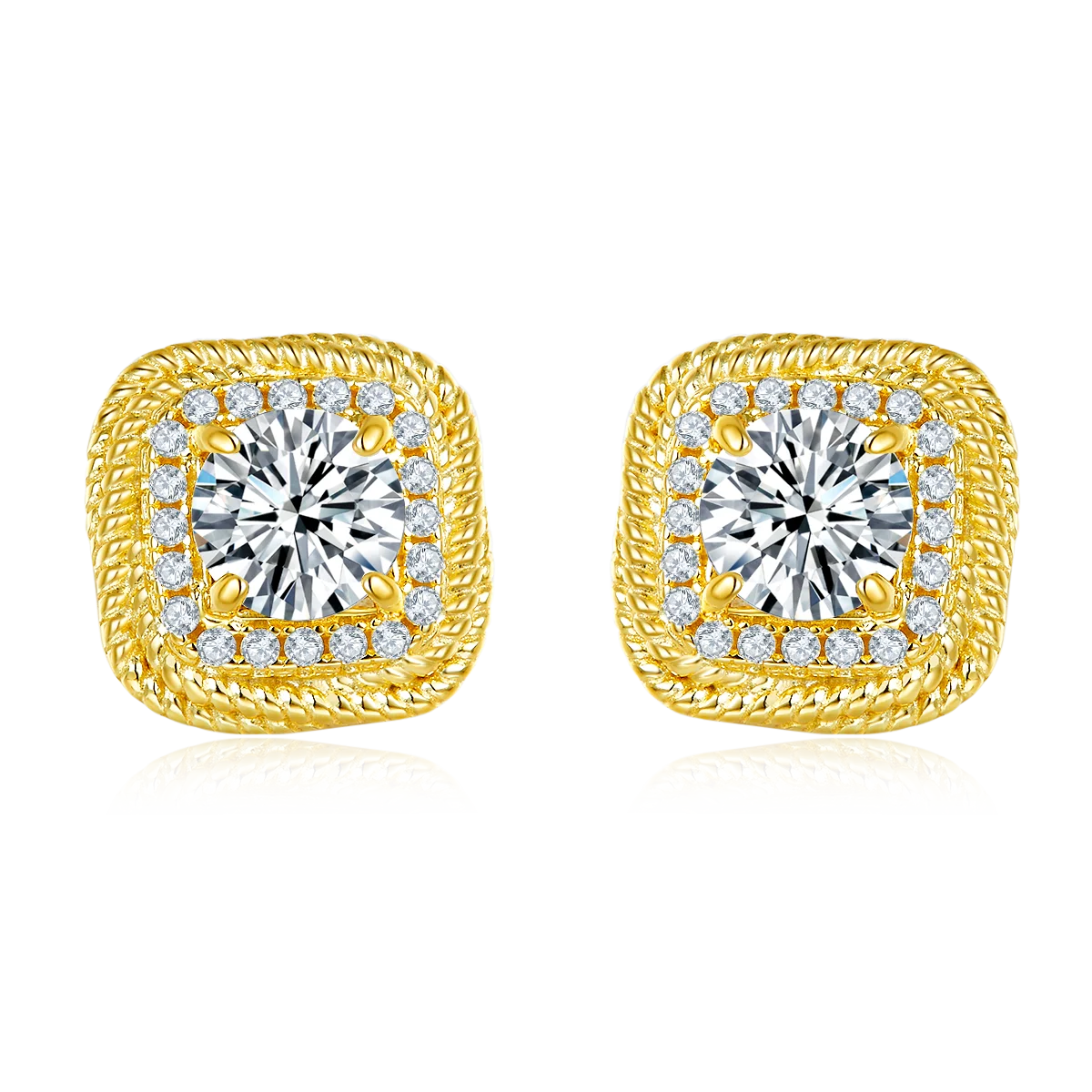 

230315041 S925 Посеребренные с витой веревкой из 18-каратного золота Маленькие круглые серьги с муассанитом 1,0 карата/шт.