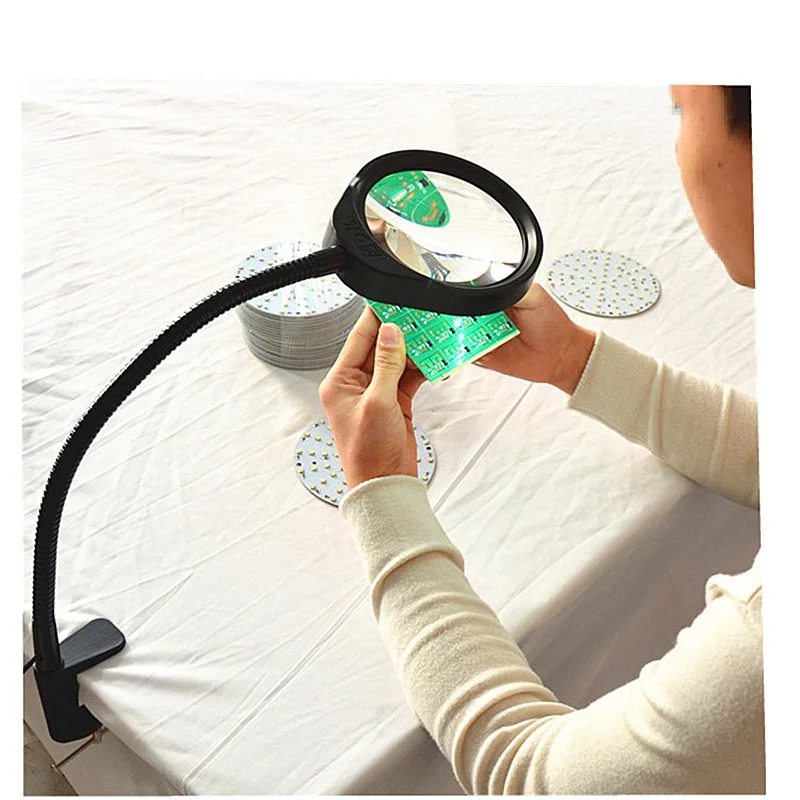 HD Magnifying Glass 3X 5X 8X 10X Adjustable LED Lamp 127mm Big Magnifier for PCB Repair Book Reading 10X 20X Loupe Magnifying