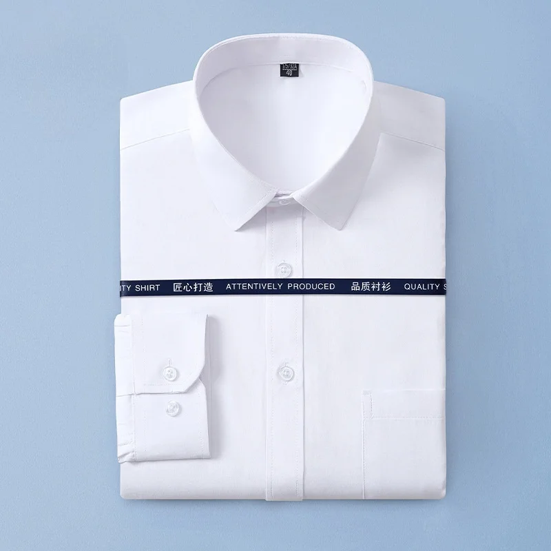 Men Formal Shirt Long Sleeve Office Solid Color Anti-Wrinkle Fashion Business Pocket White Blue Social Shirts Men Clothing 7XL