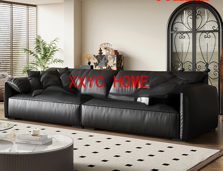 Leather Sofa Modern Minimalist Living Room Straight Italian Minimalist Three-Seat Combination