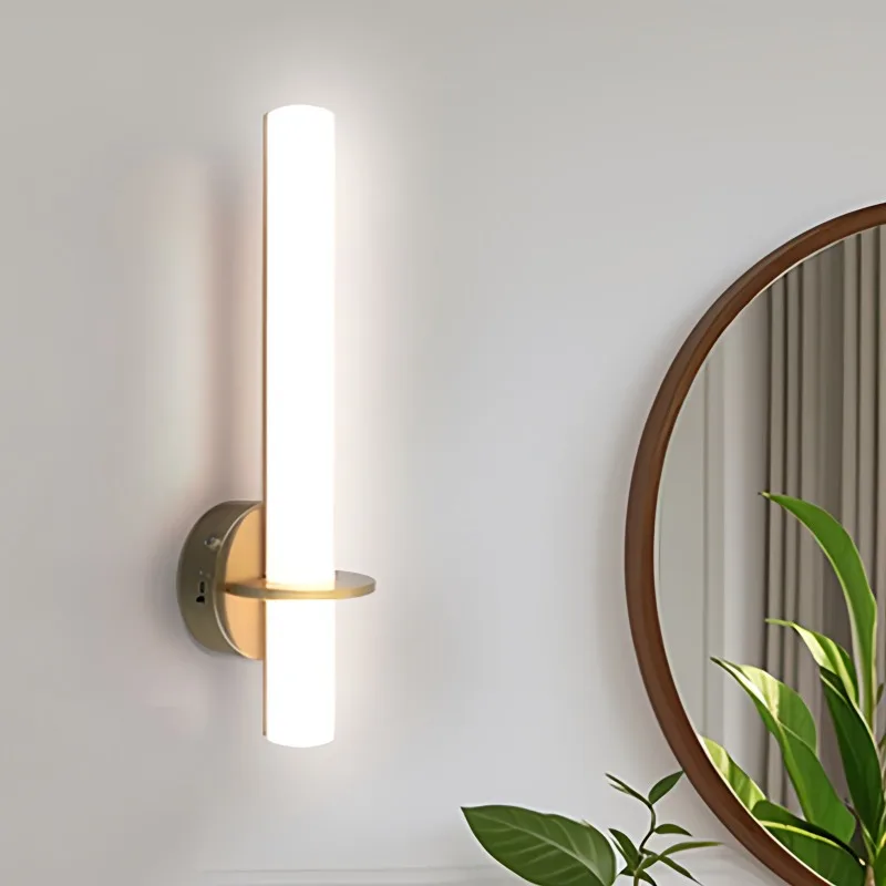Magnetic Charging Wall Lamp Foyer Cylindrical Acrylic Ultra Long Endurance 360 Degree Rotating Infinite Dimming Mirror Headlight