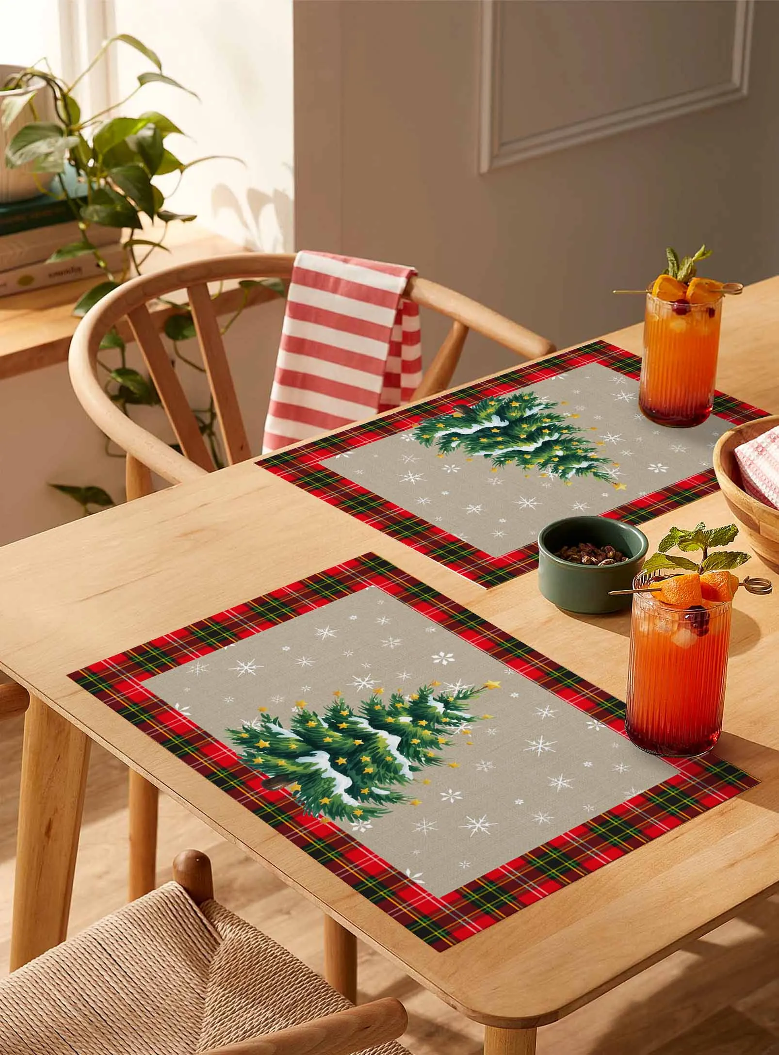 

4/6 Pcs Retro Cotton And Linen Christmas Tree Placemat Wedding Party Dining Decor Linen Table Mat Kitchen Accessories