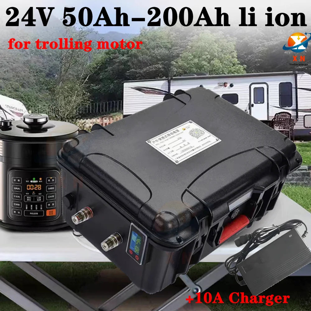 

Waterproof IP67 24V 50Ah 60Ah 80Ah 100Ah 120Ah 150Ah 200Ah Lithium Li Ion Battery 24v For Trolling Motor+10A Charger