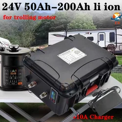 Waterproof IP67 24V 50Ah 60Ah 80Ah 100Ah 120Ah 150Ah 200Ah Lithium Li Ion Battery 24v For Trolling Motor+10A Charger