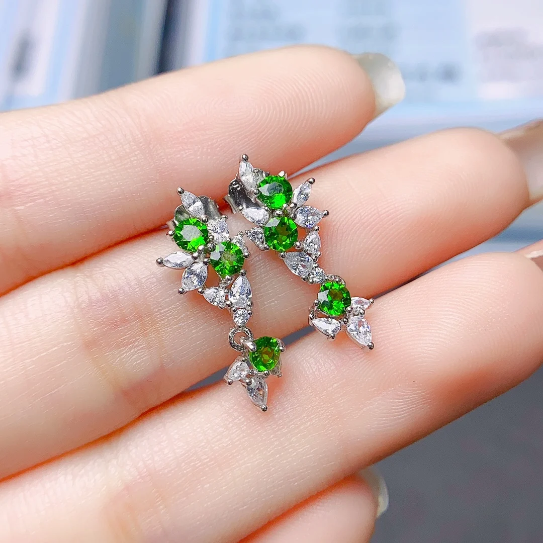 

FS S925 серьги из стерлингового серебра 3 мм с инкрустацией из натурального диопсида для женщин, изысканные модные очаровательные свадебные ювелирные изделия, сертификат MeiBaPJ