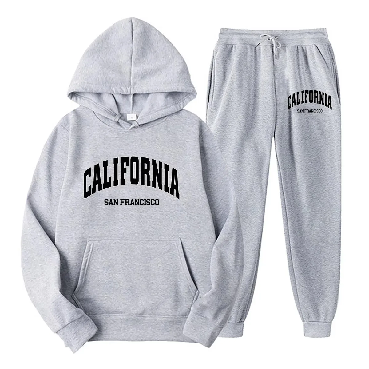 Cotton City Print Men and Women Hoodies + Pants 2 Pieces Sets Men Fashion Sweatshirts Women Casual Hooded Pullovers Trouses Set