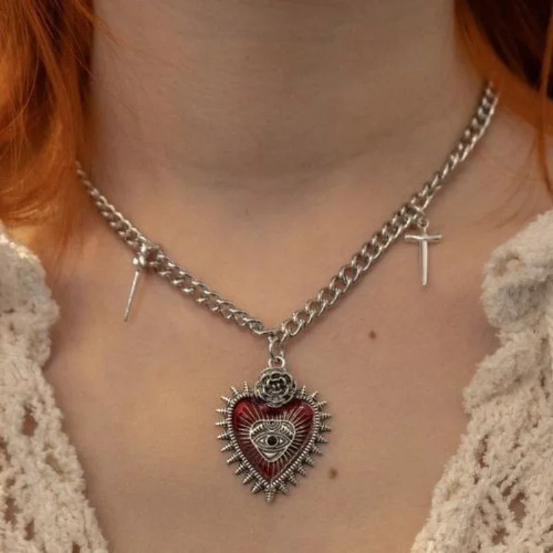 

NIGGEEY European and American Halloween Crowd Cross Love Rose Eyes Vintage Punk Gothic Dark Collar Chain Necklace