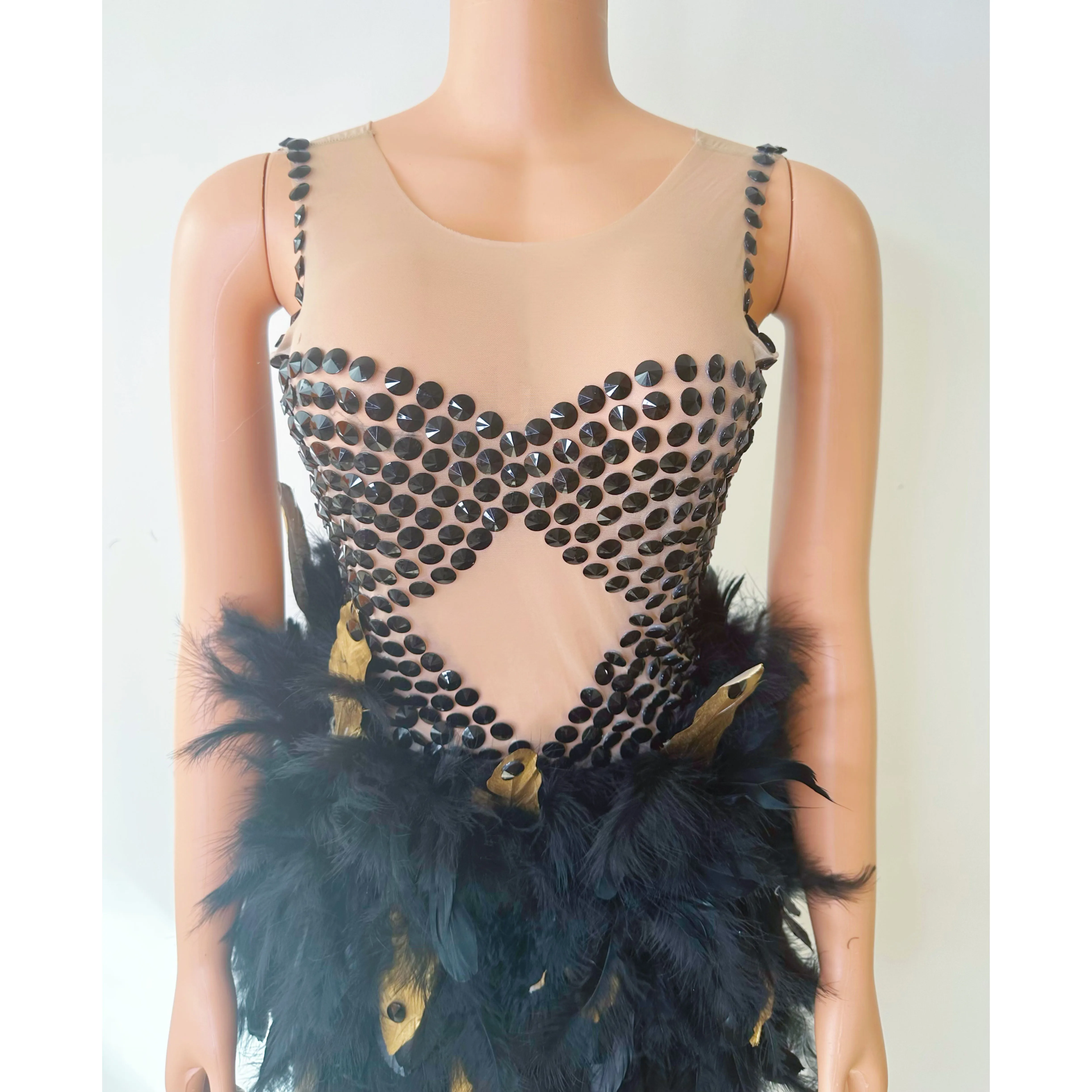 2025 strass gogo dança traje feminino festival vestido de festa alta fenda vestidos longos com penas luxo feminino vestido elegante