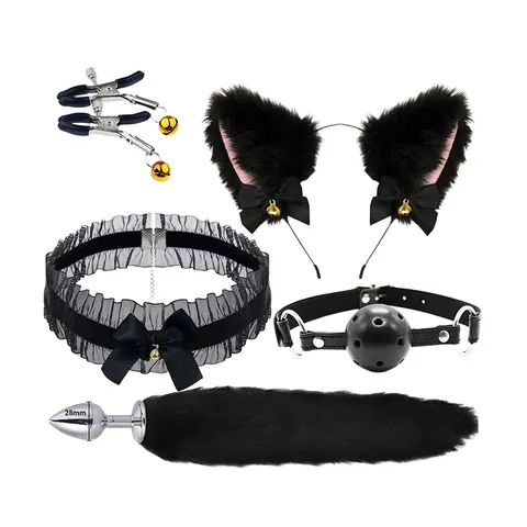 Cute Tail Anal Plug Bow Knot sexx Toys For Female Male Soft Cat Ears Headbands Collar Cosplay Couples Accessories