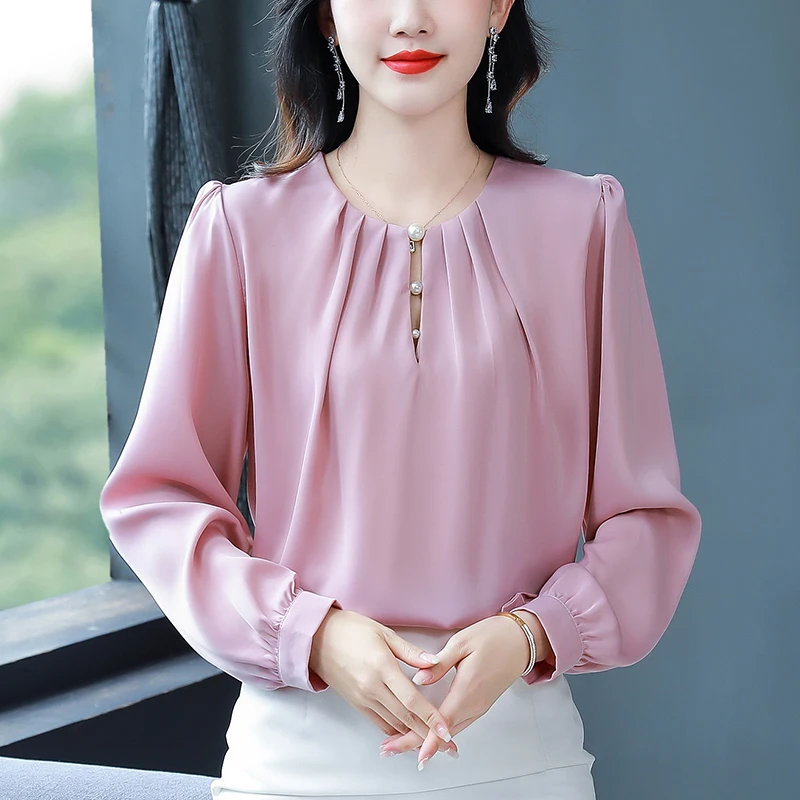 Fashion Long Sleeve O-Neck Women Blouse White Black Chiffon Blouse Shirt Women Tops Blusas Para Mujer Camisas De Mujer H230