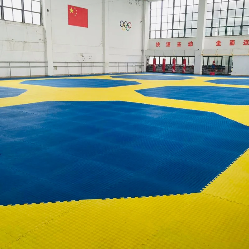

Customized LOGO Yellow and Blue XPE Roll Mat Convenient Octagonal Training Area for Taekwondo Mats and All Martial Arts Gym Foam