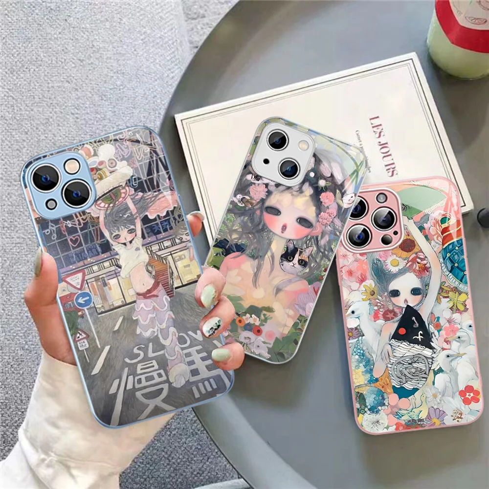 Aya Takano Phone Case For iPhone 14 13 12 Mini 11 Pro XS Max X XR 14 Plus Tempered Glass Cover