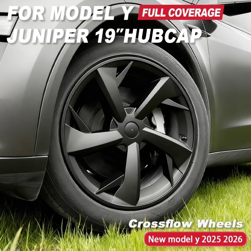 

4PCS Crossflow Wheels Hubcap for Tesla Model Y Juniper 19 Inch Replacement Performance Auto Full Rim Cover Car Accessories 2026