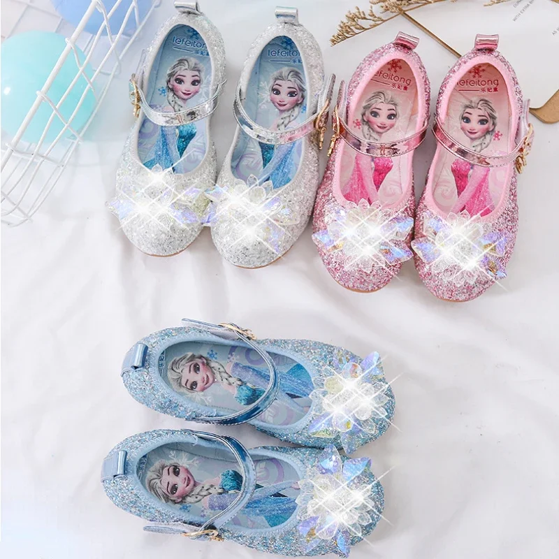 Disney Princess Crystal Shoes New Girls Single Shoes Frozen Aisha Sophia Rhinestones Performance Party Size 22-36 Good-looking