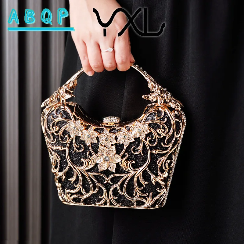 

Luxurious Handcrafted Rhinestone Clutch Purse Elegant Floral Evening Bag for Women Metal Handle Weddings Proms Formal Events