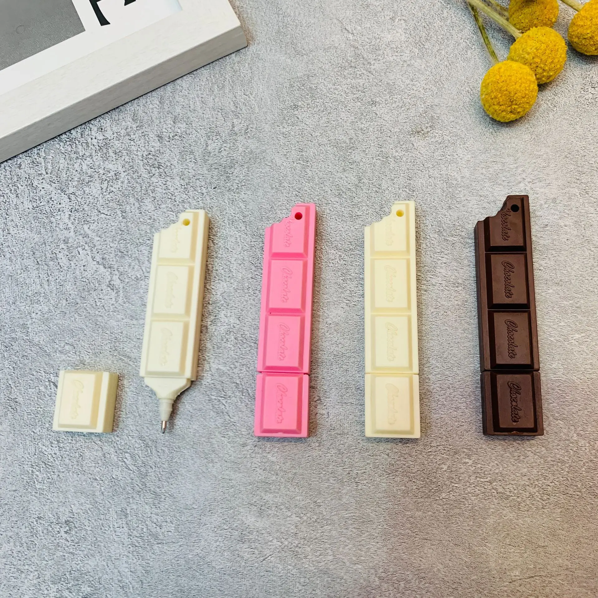 5pcs/ lot , Novelty Chocolate Shaped Ballpoint Pen as Gift Pen for School Kids , 0.7mm Black Ink , 9.5cm in Length