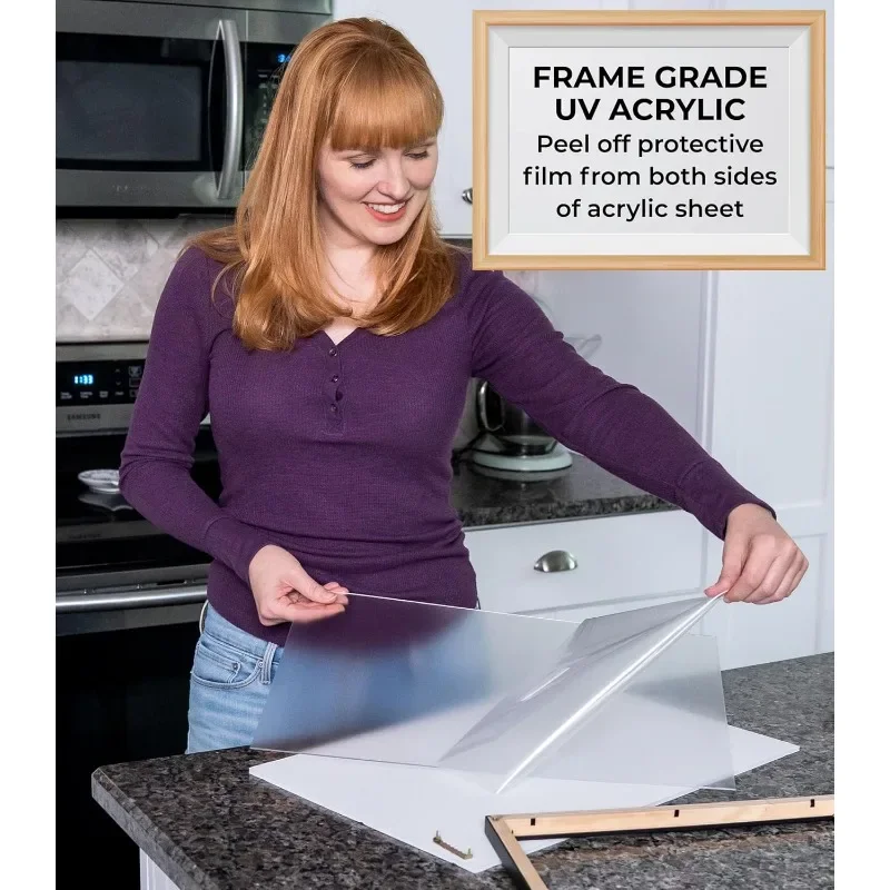 Solid Wood Picture Square Frame Includes UV Acrylic, Foam Board Backing & Hanging Hardware