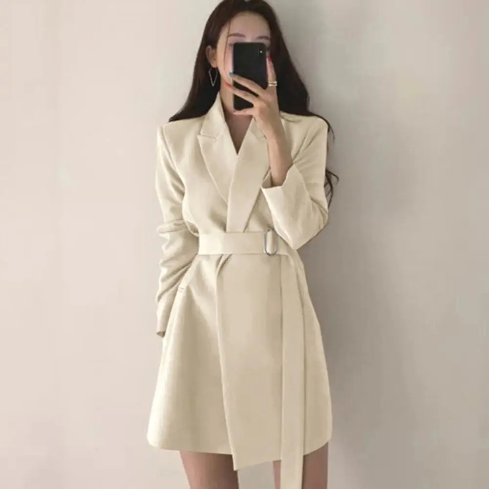 Women Formal Suit Coat Comfortable Women Suit Jacket Elegant Lapel Suit Coat for Women with Belt Long Sleeve Office Lady Outwear