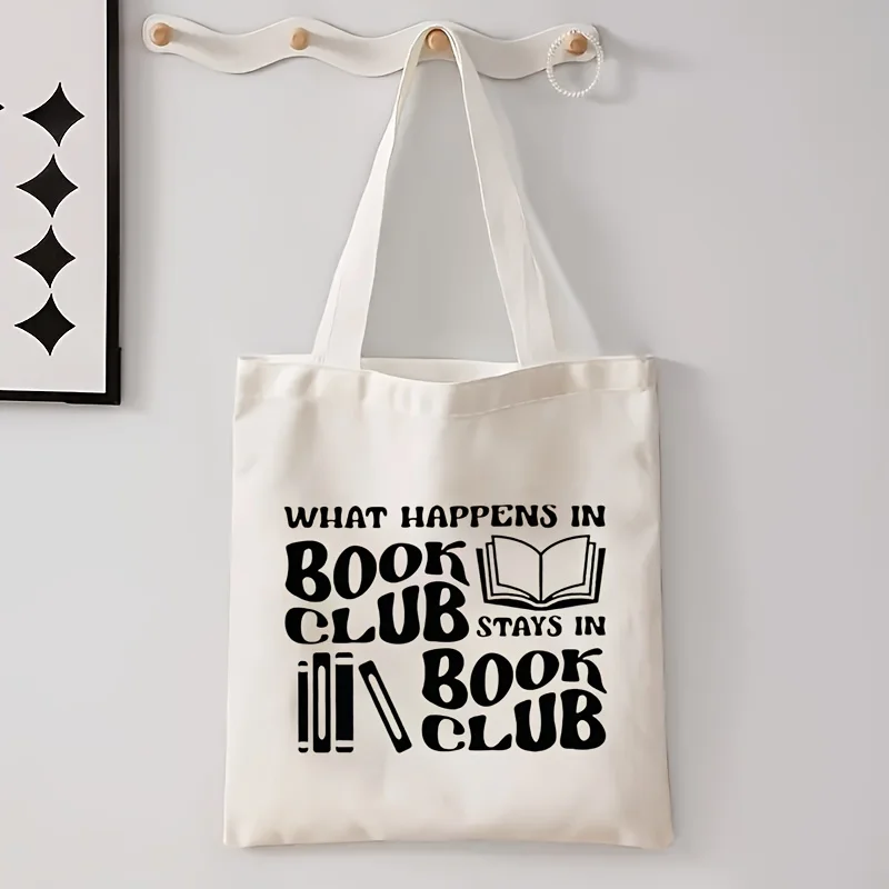 Book Lover Canvas Tote Bag, Book Club Print Shoulder Bag for Travel & Daily Commute